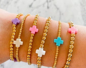 Gold Perlen Kreuz Armband - 14k Gold Filled Perlen