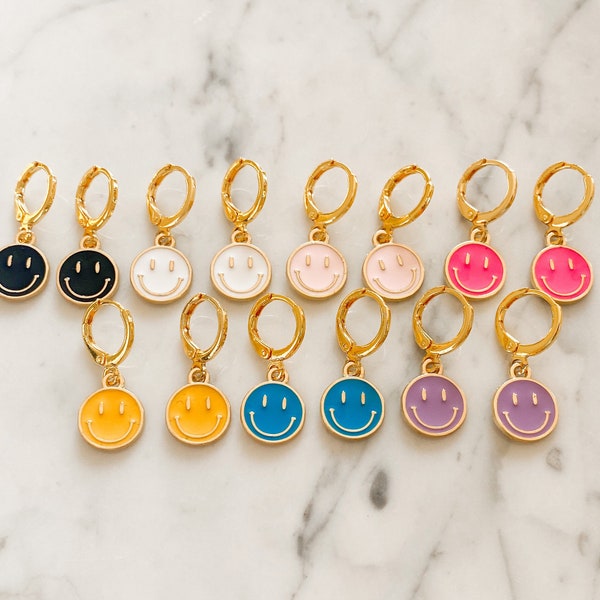 Preppy Smiley Earrings, Preppy Smiley Face Huggies, Preppy Earrings, Preppy Jewelry, Smiley Face Earrings, Smiley Huggies, Gold Earrings,