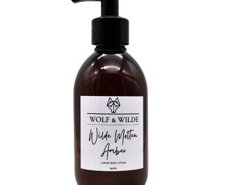 Lotion Corporelle Ambre Fondue | Végétalien | Crème hydratante Lotion sans cruauté | Bouteille recyclée réutilisable de 250 ml par Wolf & Wilde