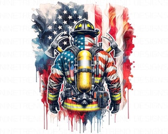 Firefighter American Flag PNG, Fireman Flag Sublimation PNG, Fireman Watercolor Png, Scrapbook, Junk Journal, Instant download