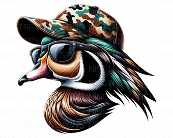 Watercolor Wood Duck Camo Hat PNG: Hunting Sublimation (Digital Download)