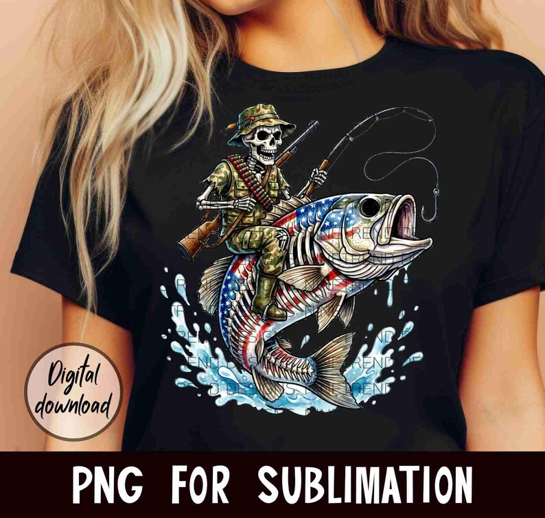 Skeleton Fishing PNG, American Flag Bass Sublimation, Patriotic Hunter ...