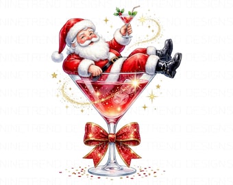Christmas Santa Martini PNG, Festive Cocktail Sublimation, Jolly Santa in Martini Glass Clipart, Holiday Party Shirt Design, Xmas Drinks DTF