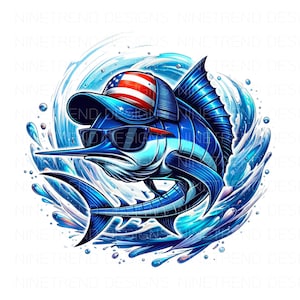Blue Marlin American Hat PNG, Blue Marlin Sublimation PNG, 4th of July Fishing Png, Saltwater Fishing png, Fishing Flag png, Commercial Use