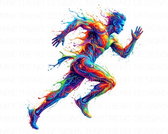 Watercolor Male Runner PNG, Colorful Man Running Silhouette, Splash Art Sports Sublimation, Marathon Track Dad Gift, Fitness Gym DTF Design