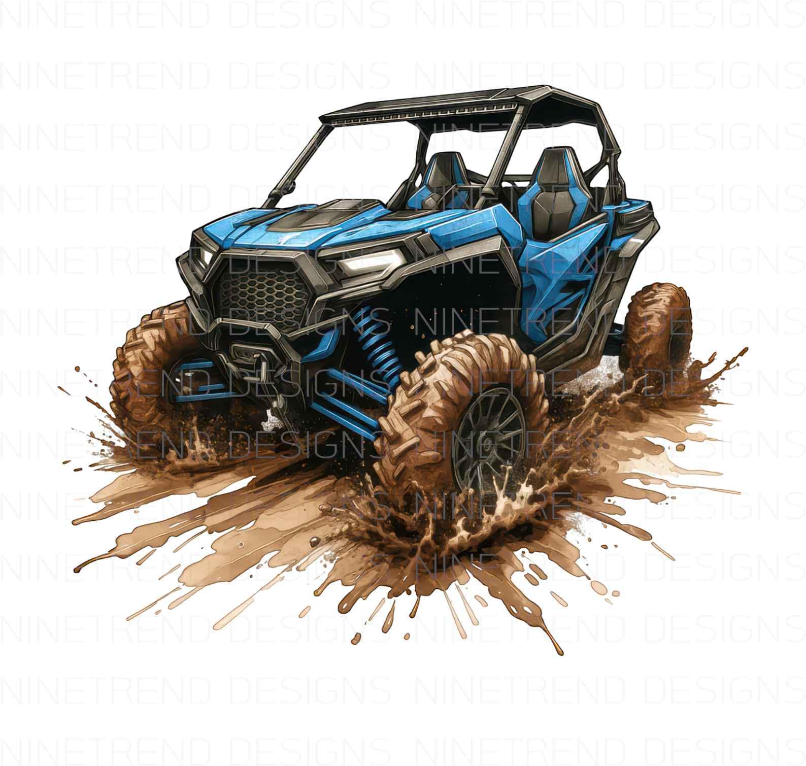 Watercolor Blue UTV Clipart PNG: RZR Mud Splash Design (digital