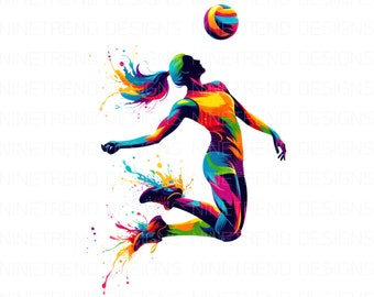Volleybalspeler spetterkunst PNG: sublimatieontwerp (digitale download)
