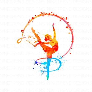 Gymnastics girl silhouette PNG, Ballerina Watercolor Sublimation Designs Downloads, Instant Download Sublimation Graphics PNG