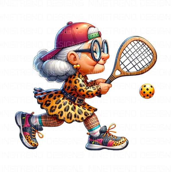 Old lady Leopard Pickleball Watercolor PNG, Pickleball Sublimation PNG, Clipart, Scrapbook, Junk Journal, Paper Crafts Instant download