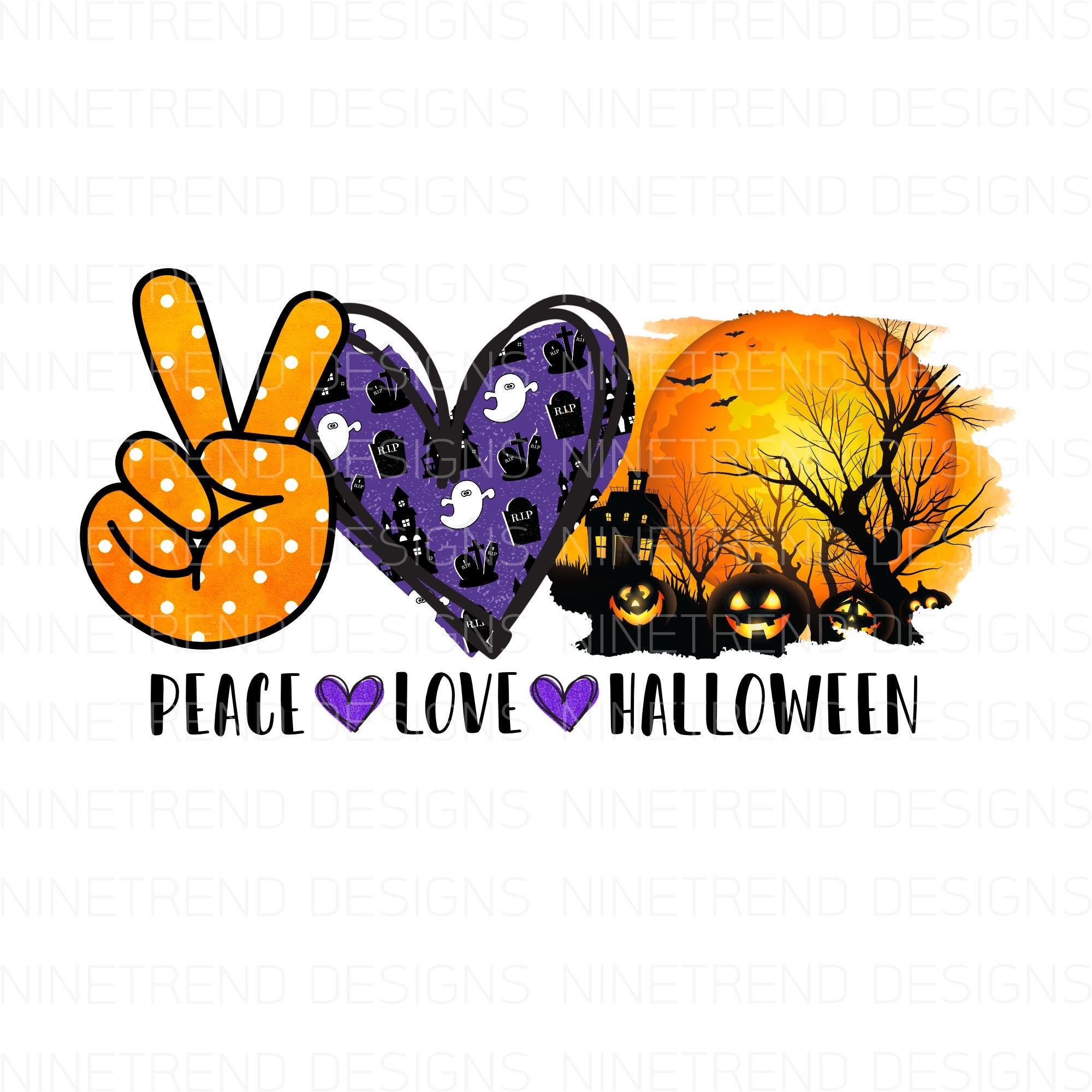 Peace Love Halloween Pnghalloween Sublimation Designs - Etsy