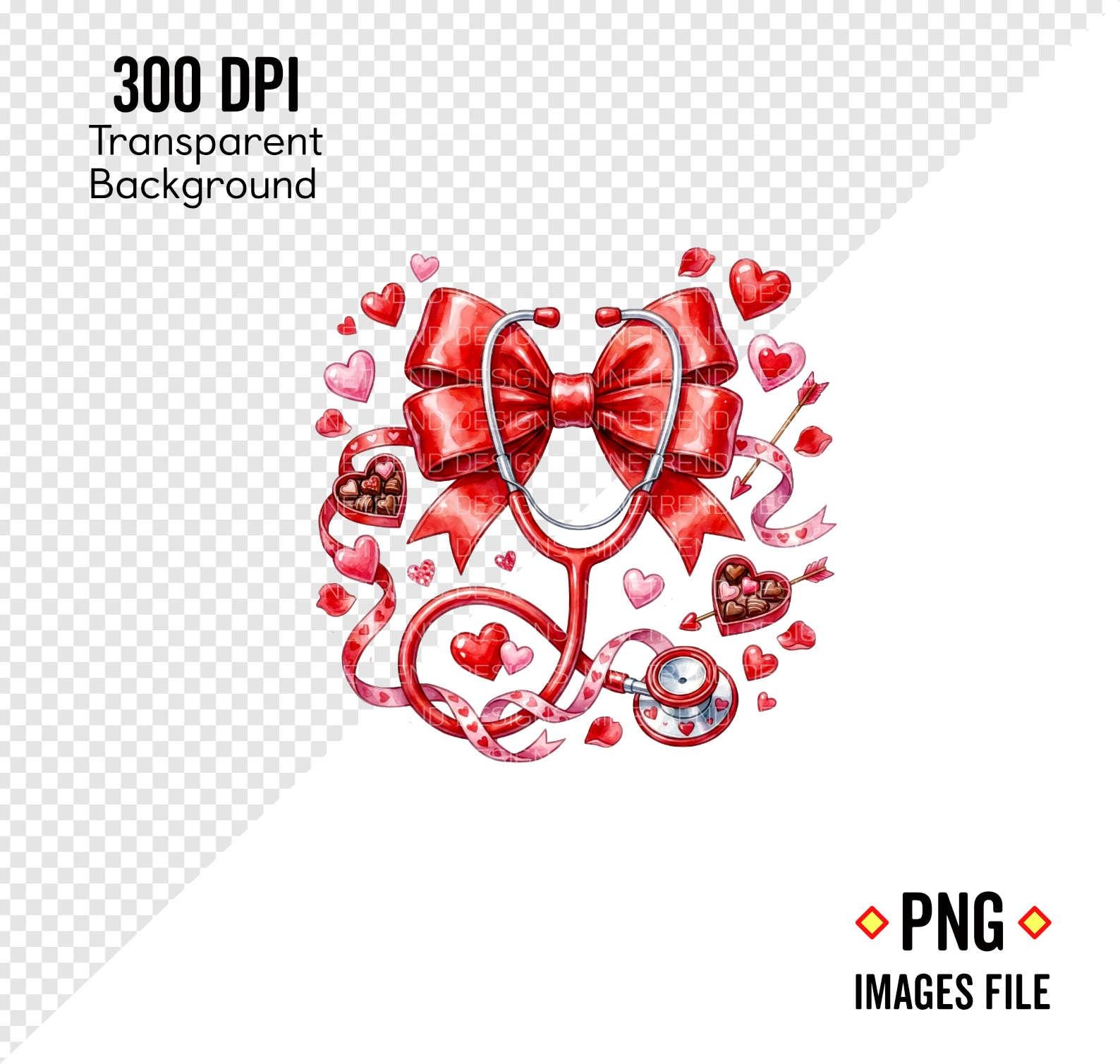 Valentine Nurse PNG, Stethoscope Heart Bow Sublimation, Medical Love ...
