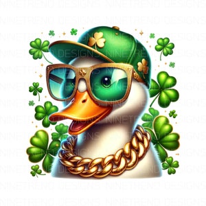 St. Patrick&#39;s Day Duck with Shamrock Watercolor PNG, Duck Sublimation PNG, Funny Duck Png, St. Patrick&#39;s Day png, Commercial use