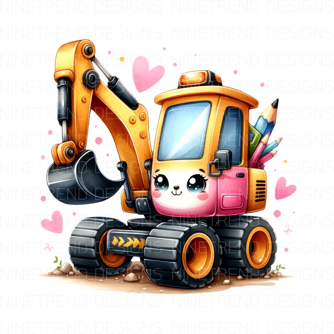 Süße Bagger Aquarell Clipart PNG, Back to school Sublimation Designs