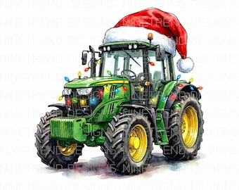 Conception de sublimation de PNG tracteur de Noël, tracteur vert aquarelle PNG, téléchargement numérique de Noël de ferme pour la chemise de garçons, transfert de Noël de DTF