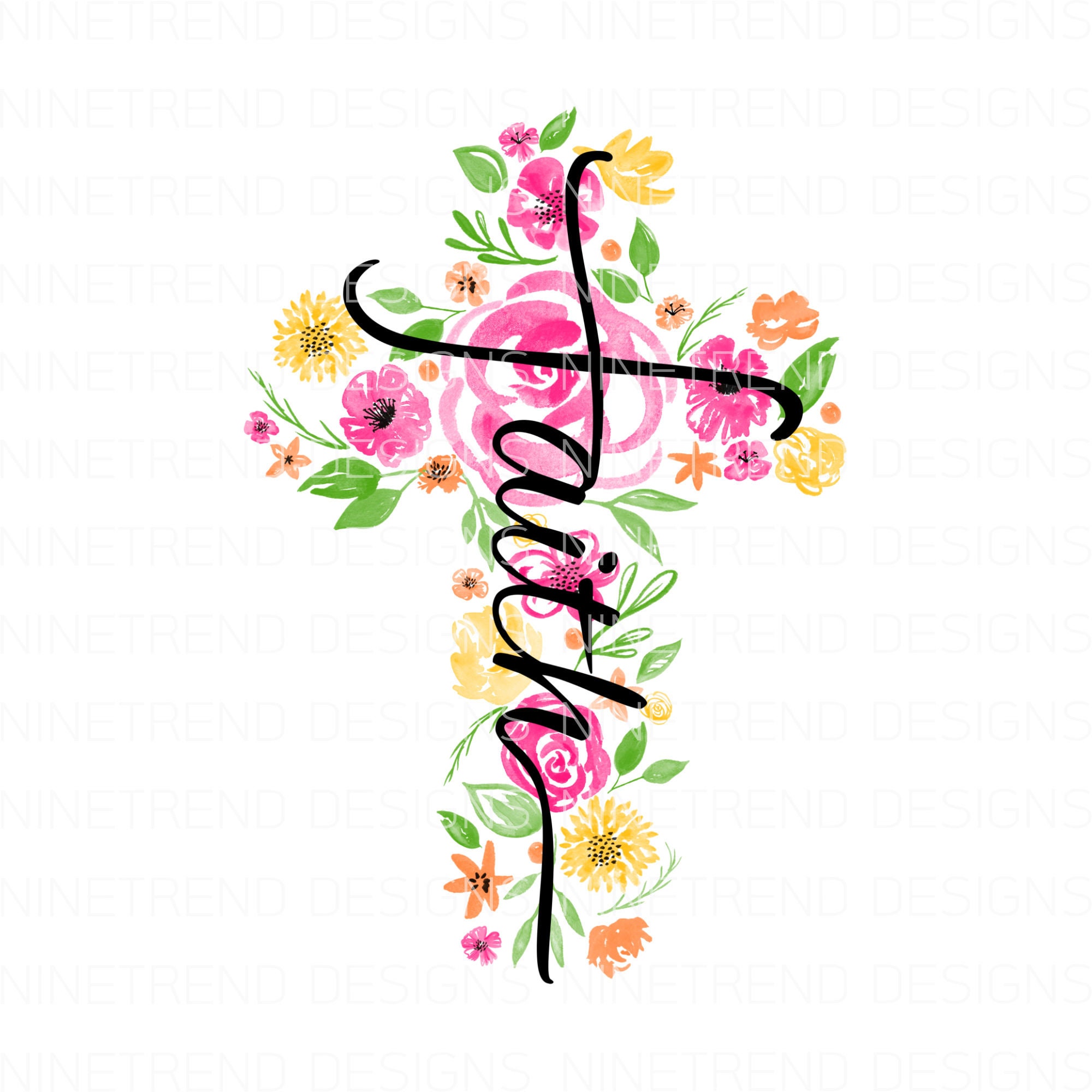 Faith Flower Cross PNG, Floral Sublimation Designs Downloads, Instant