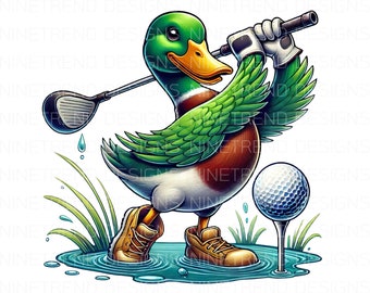 Funny Golfing Mallard Duck PNG: Golf Club Shirt Design (Digital Download)