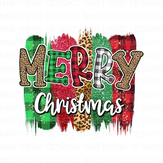 Merry Christmas Leopard Buffalo Plaid PNG: Sublimation Design (Digital Download)