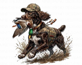 Lopende boykinspaniël png, jachthondactie sublimatie, watervogels retriever splash, wilde eend, wilde eend, herenjager cadeau DTF-ontwerp