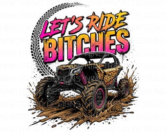 Vamos a montar un RZR UTV PNG, Sublimación de vehículos todoterreno lado a lado, Clipart de 4x4 con estampado de leopardo embarrado, Diseño DTG de chica de carreras, Deportes extremos en barro