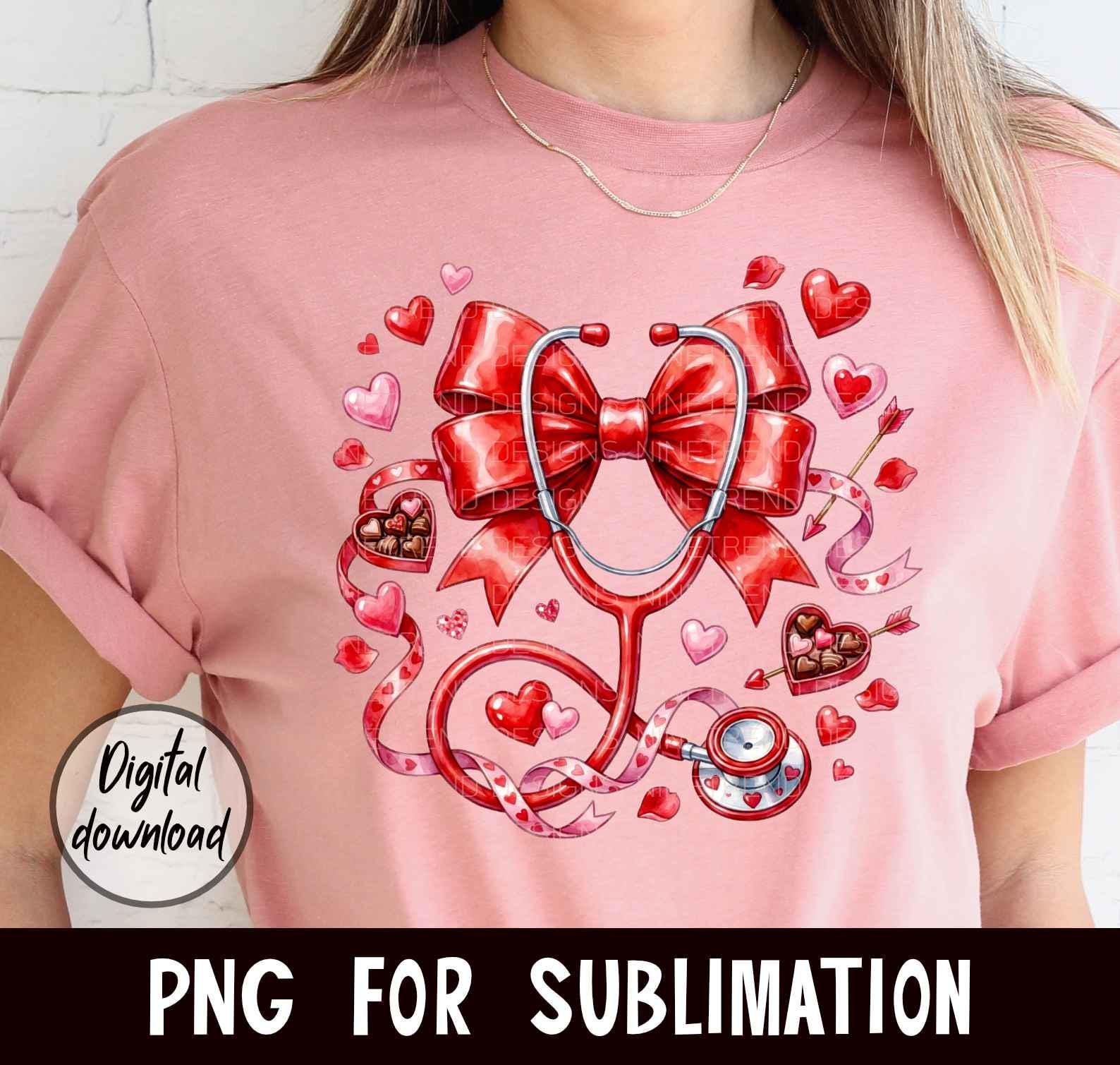 Valentine Nurse PNG, Stethoscope Heart Bow Sublimation, Medical Love ...