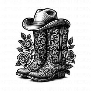 Cowboy Boots Western Flowers PNG Sublimation | Trendy Western Shirt, Cowgirl Boots Shirt, Cowboy Hat Png, Commercial Use, Vintage Shirt png