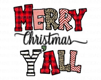 Merry Christmas Y&#39;all Leopard Buffalo Plaid Png, Christmas Sublimation Designs Downloads, Sublimation Graphics Png, Printable, Clip Art