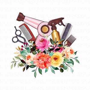 Hair beauty tools Flowers PNG,  Sublimation Designs Downloads, Hair Stylist Instant Download Sublimation Graphics PNG