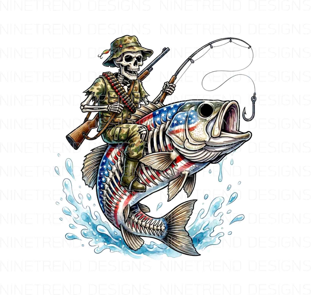 Skeleton Fishing PNG, American Flag Bass Sublimation, Patriotic Hunter ...