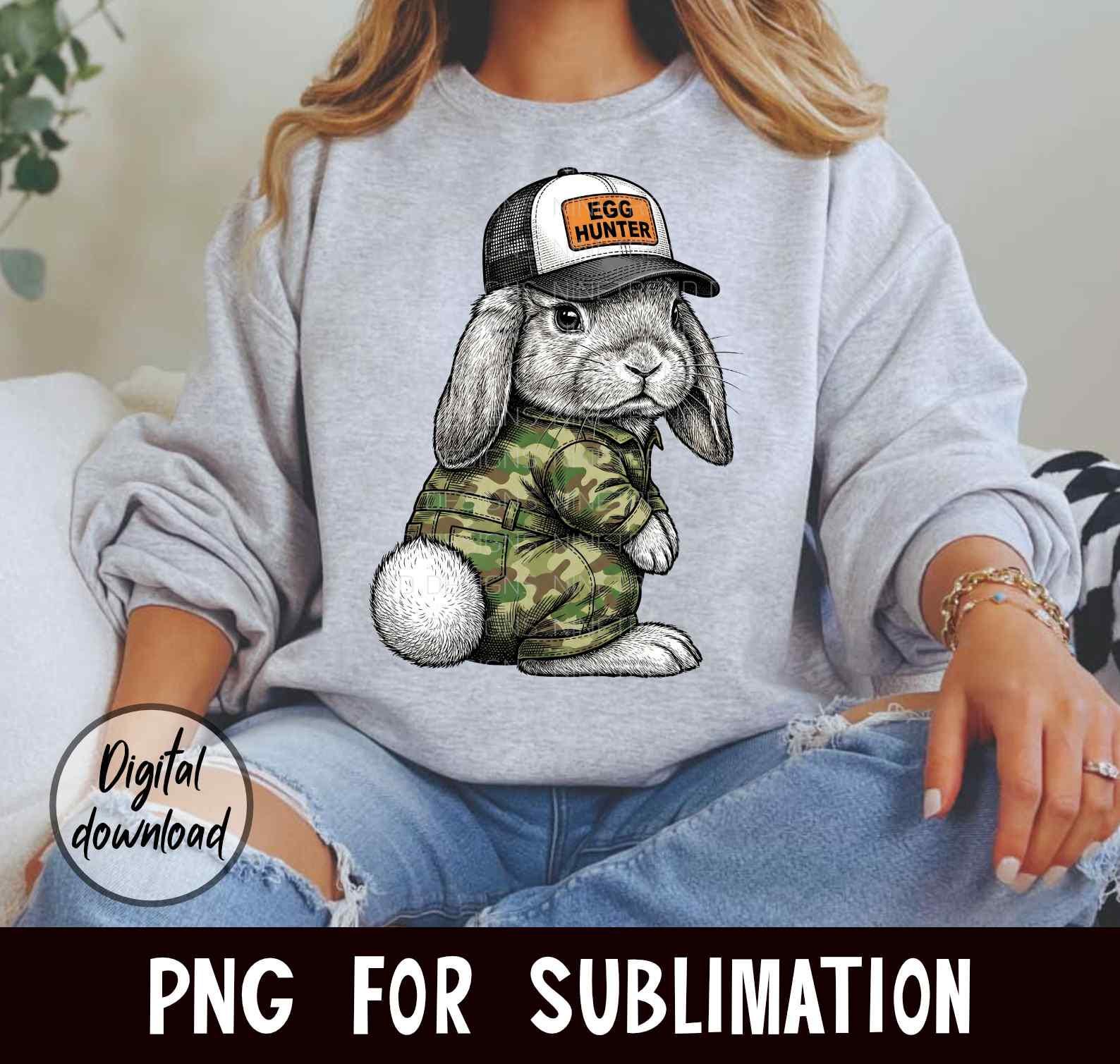 What Bunny Rabbit Camaflouges Egg Hunter Rabbit PNG, Camo Easter Bunny Sublimation, Hunting Style ...