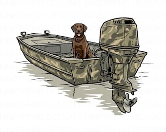 Chocolate Lab Fishing Boat PNG, Labrador Retriever Camo Boat Sublimation, Fishing Dog Clipart, Hunting Dog PNG, Outdoorsman DTG Shirt Design