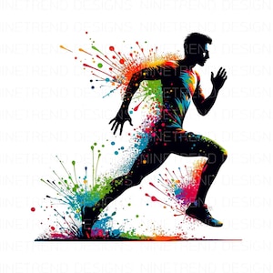 Silhouet Man Running Splash aquarel PNG, silhouet aquarel sublimatie ontwerpen downloads, Instant Download sublimatie PNG