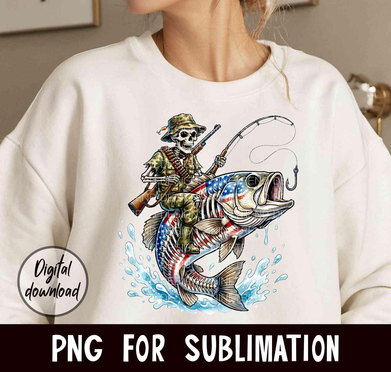 Skeleton Fishing PNG, American Flag Bass Sublimation, Patriotic Hunter ...