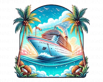 Cruiseschip aquarel png: vakantieshirtontwerp (digitale download)