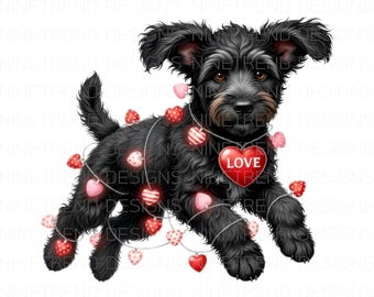 Valentine Black Doodle PNG, Black Poodle Puppy Heart Sublimation, Goldendoodle Love Clipart, Running Dog Valentine Lights, Puppy DTG Design