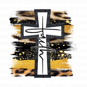 Faith Brush Stroke Cross Leopard and Plaid PNG, Sublimation Designs Downloads, Instant Download Sublimation Designs, DTG Design