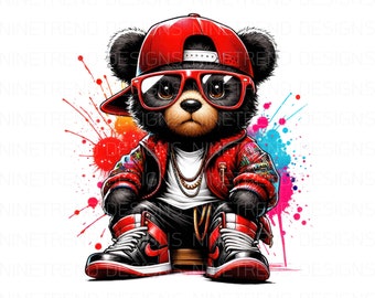 Oso de peluche de hip hop PNG: Clipart de acuarela, diseño de camiseta (descarga digital)