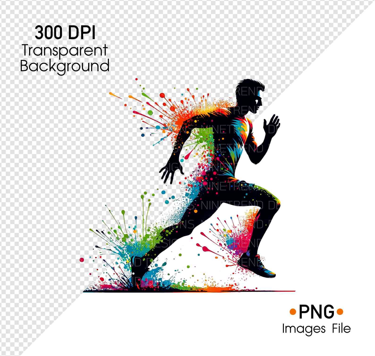 Watercolor Running Man Silhouette PNG: Splash Sublimation Design ...