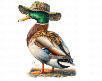 Camo Hat Mallard Duck Watercolor PNG: Hunting Sublimation (Digital Download)