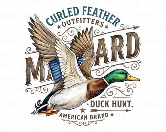 Vintage Mallard Duck Hunting PNG, Retro Outfitters Sublimation, American Brand Shirt Design, Duck Hunt Badge Clipart, Mens Outdoor DTF