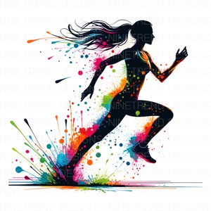 Silhouette Woman Running Splash watercolor PNG, Silhouette Watercolor Sublimation Designs Downloads, Instant Download Sublimation PNG