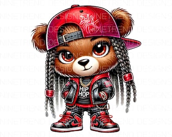 Hip Hop Teddy Bear PNG: Girl Sublimation Design (Commercial Use, Instant Download)