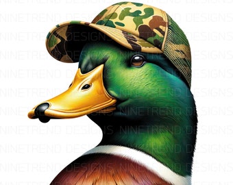 Camo Hat Mallard Duck Watercolor PNG: Hunting Sublimation (Digital Download)