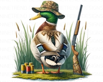Camo Hat Mallard Duck Hunter Watercolor PNG (Digital Download)