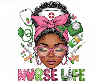 Nurse Life PNG, Cute Pink Nurse Sublimation, Medical Worker Clipart, Healthcare Nurse Girl PNG, Stethoscope and Medicine Nurse Life Design