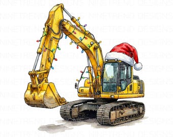 Weihnachtsbagger PNG, Weihnachtsmütze Digger Sublimation, Bauwagen Weihnachtslichter Clipart, Urlaub Bagger PNG