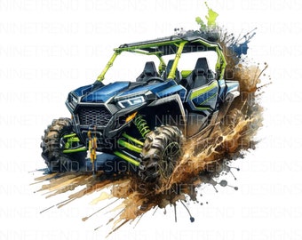 Watercolor UTV PNG: Dark Blue Mud, RZR Sublimation Design (Digital Download)