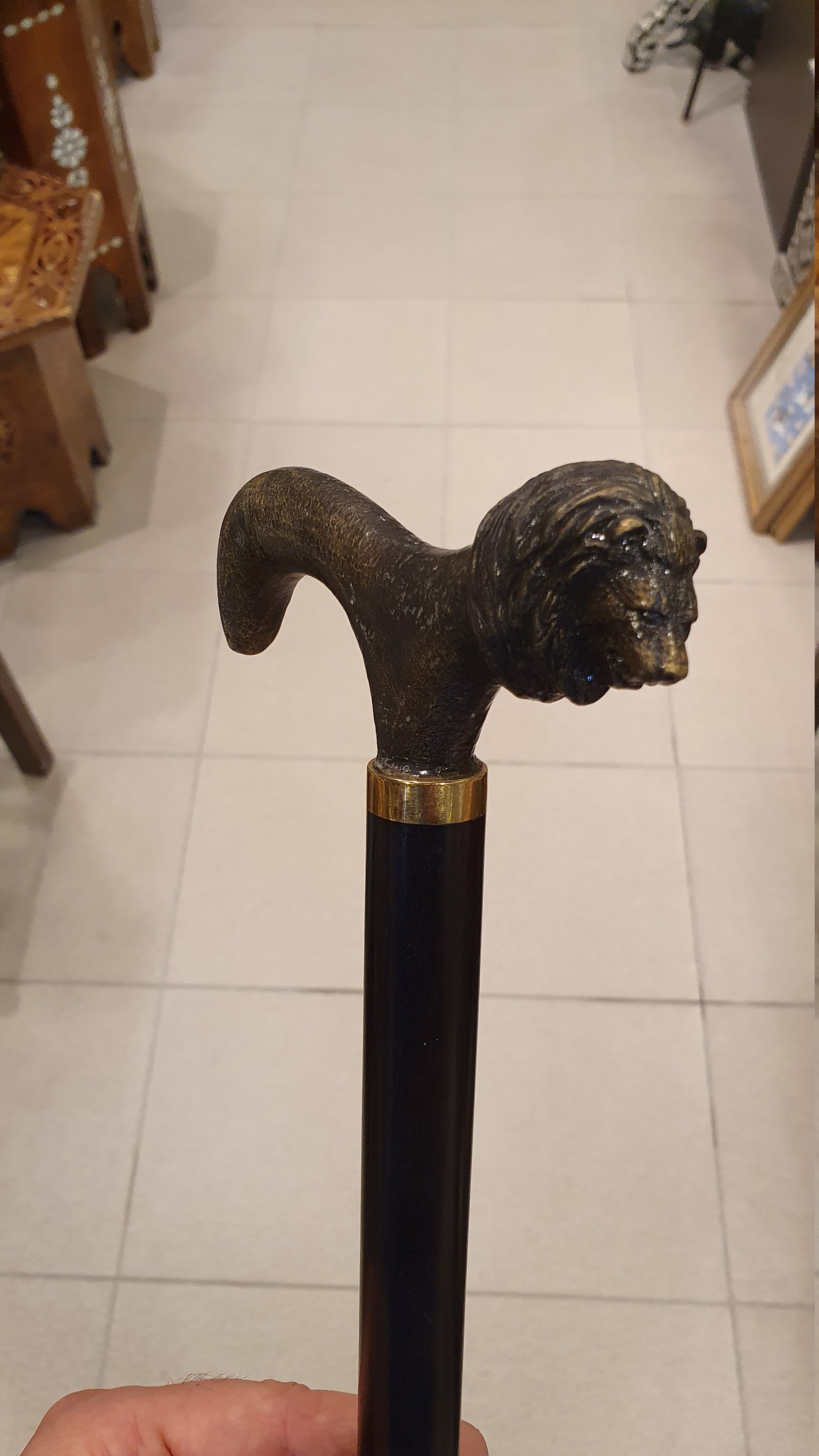 Walking STICK WOOD Cane BRASS Handle Lion Head Ebony Wood Etsy