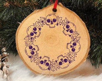 Skull Christmas Wood Ornament, alternative, goth