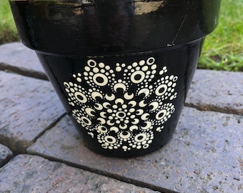 Pintado a mano punto mandala maceta de la planta