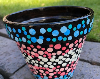 Maceta de "confeti" pintada a mano.